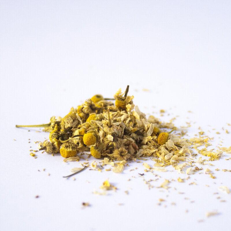 pile of organic chamomile tea grown in australia by southern light herbs