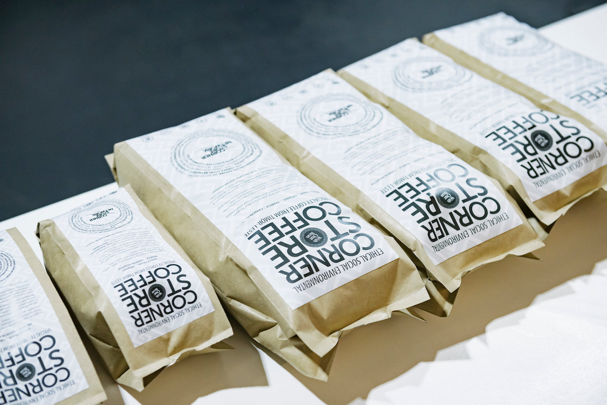 bags of ethical coffee lined up for shipping in australia