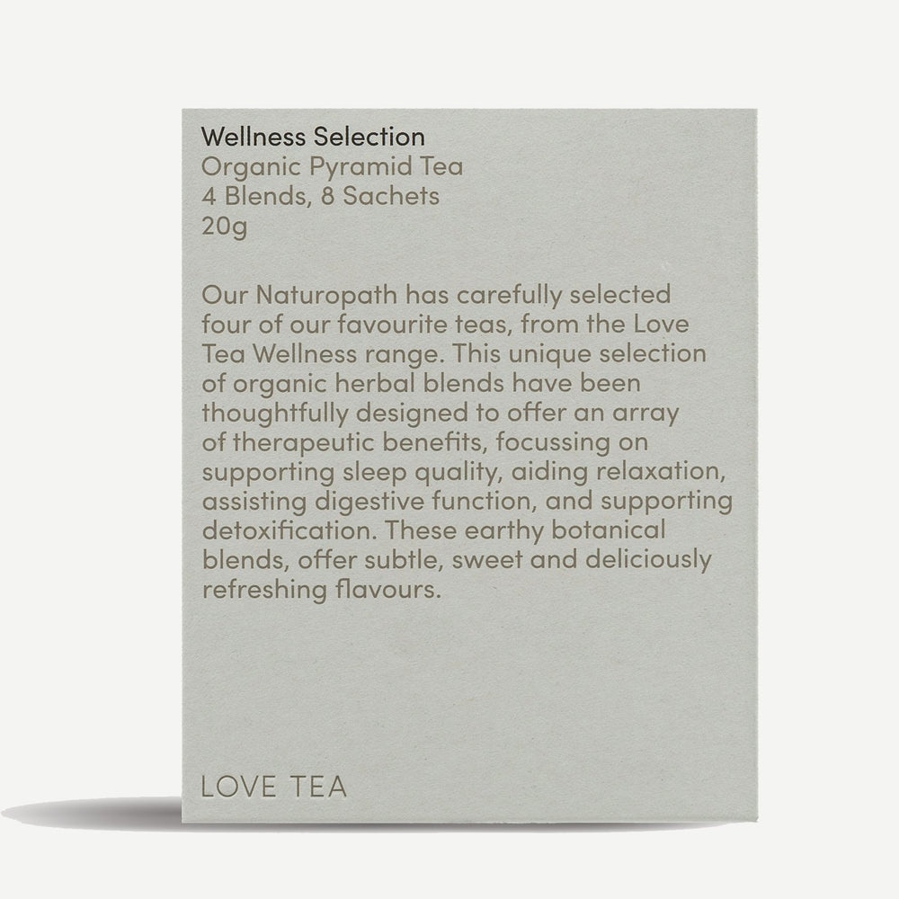 love tea sampler box with organic wellness tea bags inside