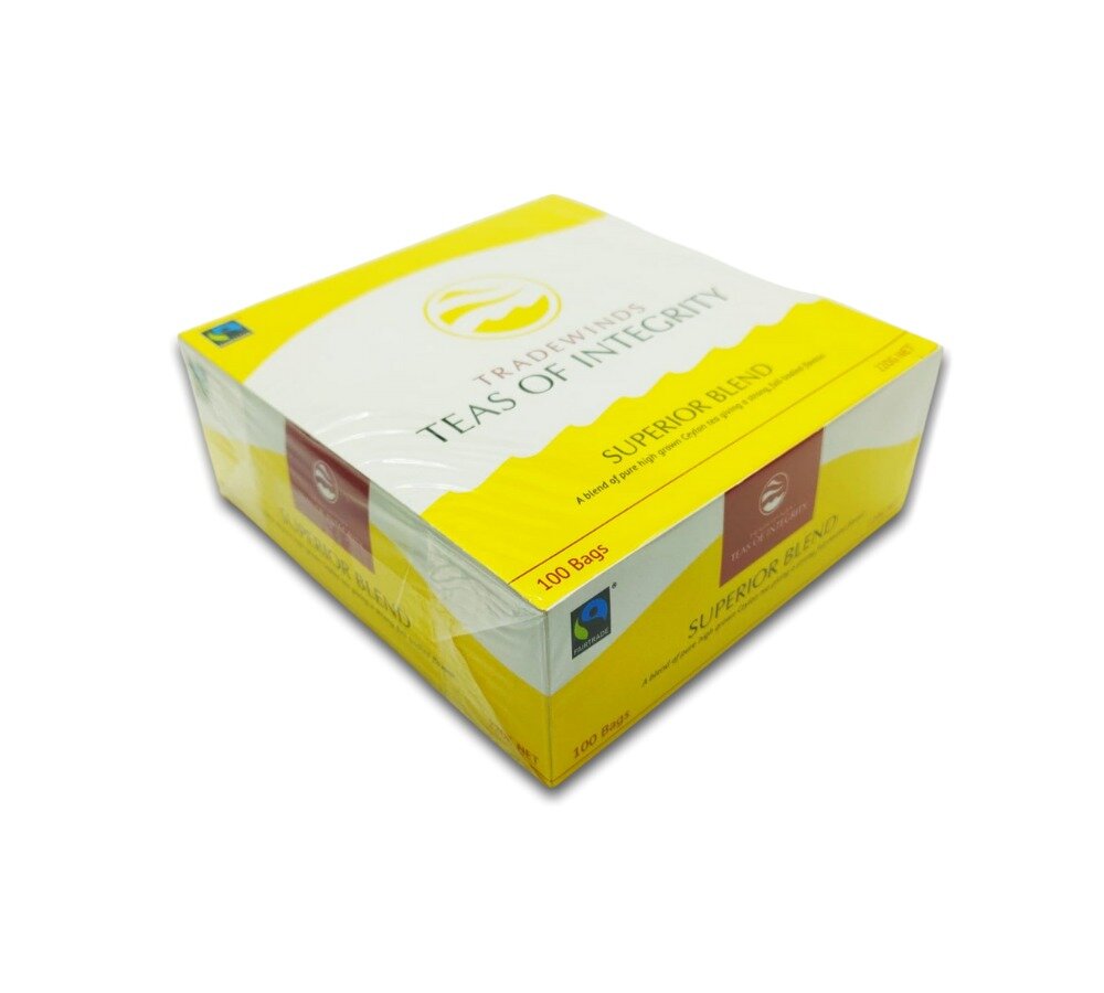 yellow box of organic tradewinds timor-leste superior blend tea bags